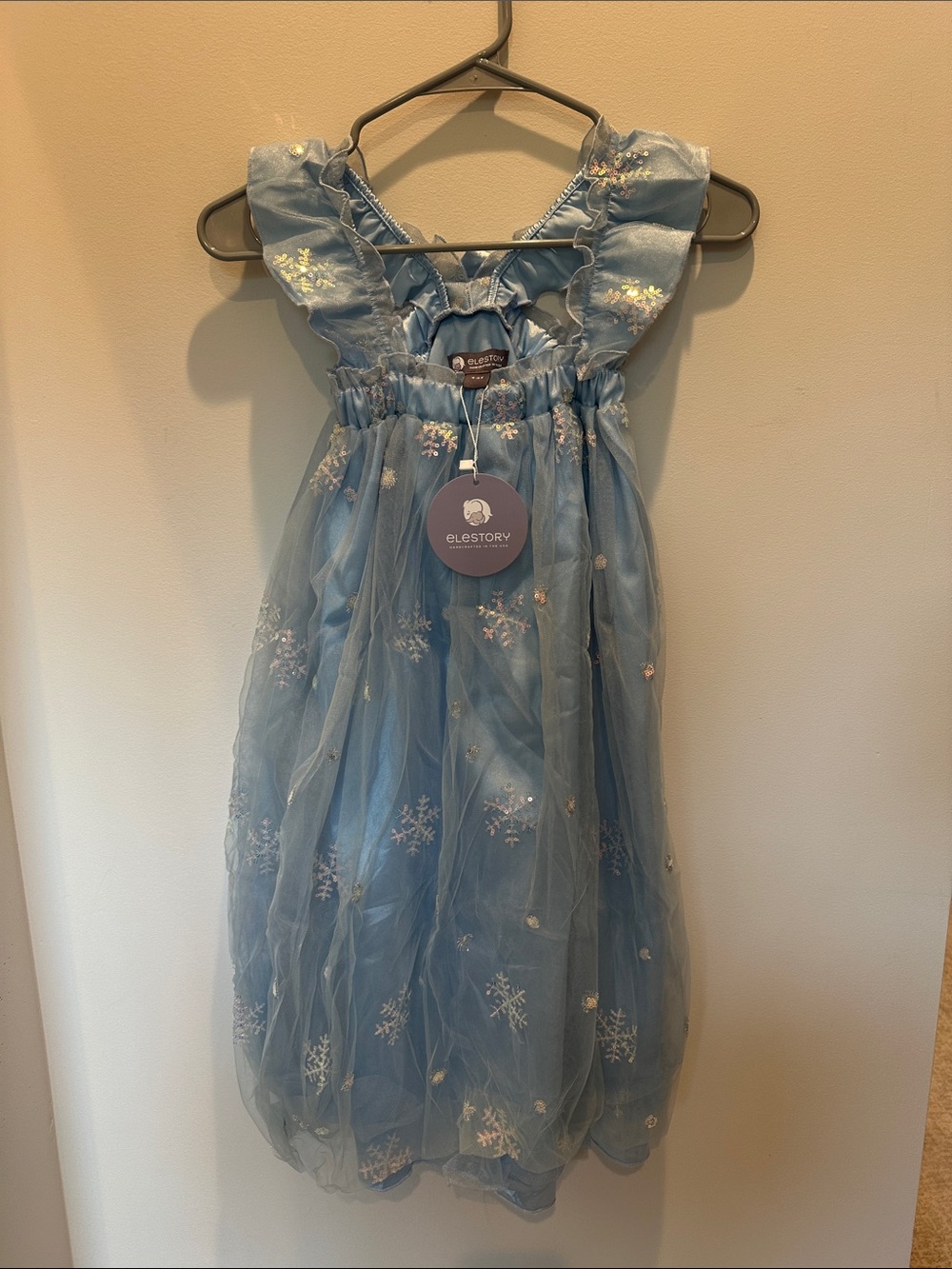 Elestory Light Blue Snowflake Tulle Party Dress, 4-5T
